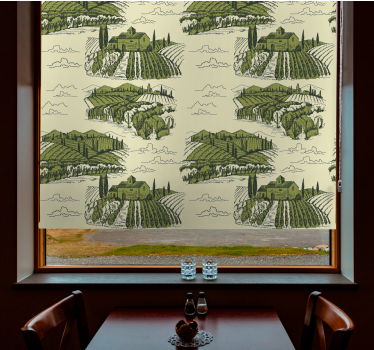Toile fenêtre fleurs et plantes vue sur le paysage viticole - TenStickers