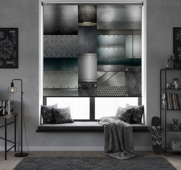 Toile fenêtre chambre adolescent motif blocs noirs métal - TenStickers