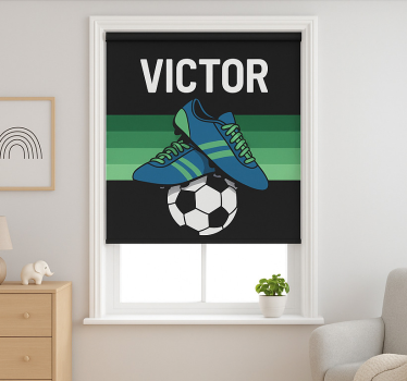 Toile fenêtre chambre enfant chaussures de football avec nom - TenStickers