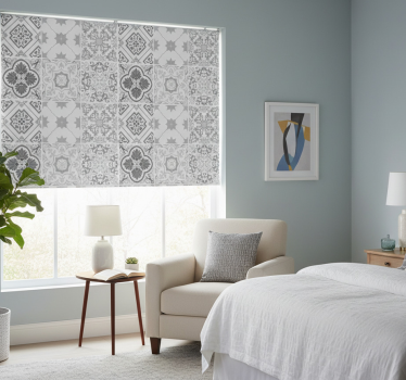 Toile fenêtre chambre motif carreaux gris marocains - TenStickers