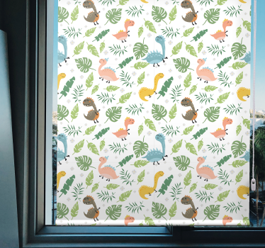 Toile fenêtre dinosaures motif tropical de dinosaure - TenStickers