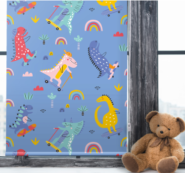 Toile fenêtre dinosaures scène de skateboard - TenStickers