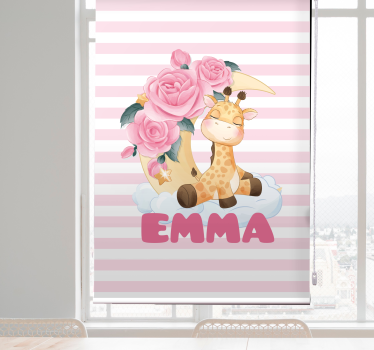 Toile fenêtre personnalisé girafe avec des roses - TenStickers