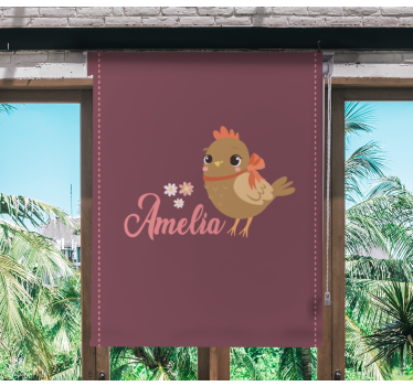 Toile fenêtre animal poussin avec des fleurs et un nom - TenStickers