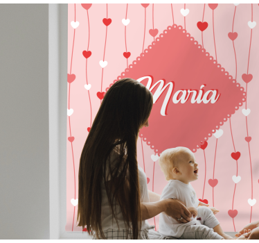 Toile fenêtre romantique coeurs d'amour avec nom - TenStickers