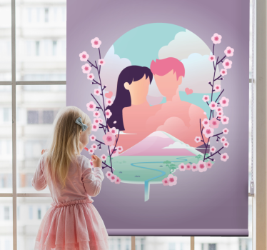 Toile fenêtre romantique couple au milieu des fleurs - TenStickers