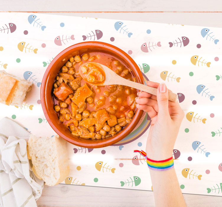 Set de table Poissons et corps en arête avec nom - TenStickers
