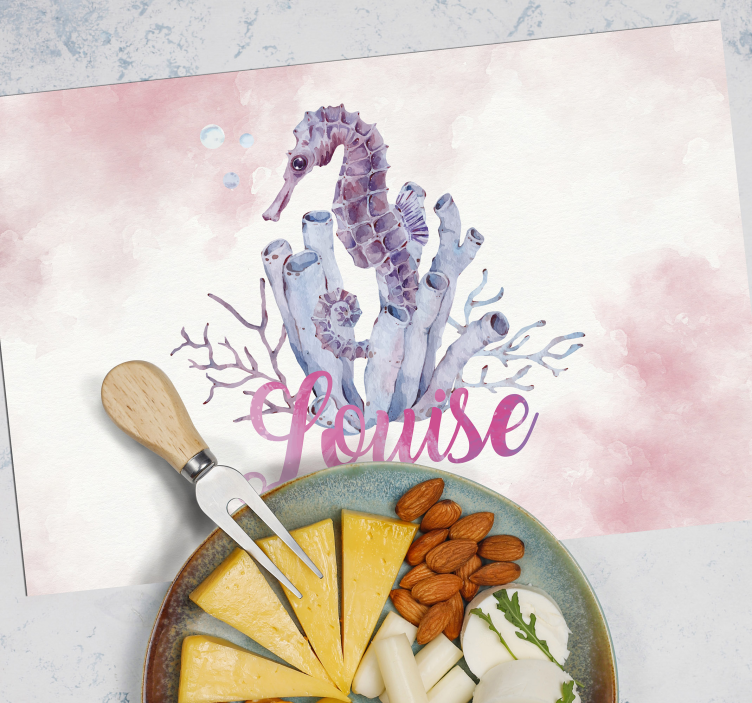 Set de table prénom d'hippocampe en aquarelle - TenStickers