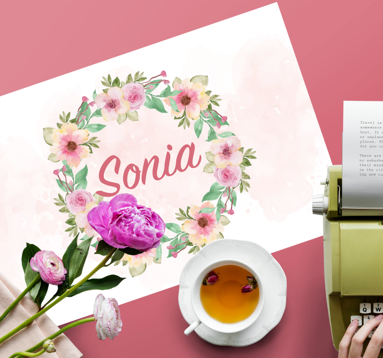 Set de table design nom personnalisé fleurs effet aquarelle - TenStickers