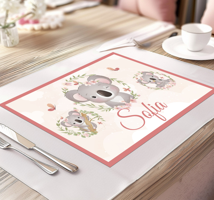 Set de table design enfant Animaux mignons koala avec nom - TenStickers