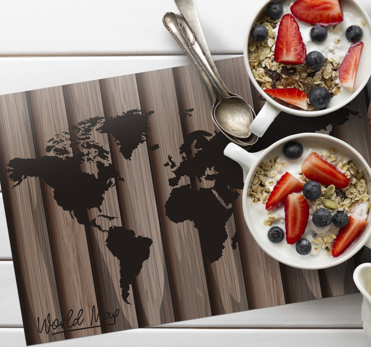Set de table effet bois et carte du monde - TenStickers