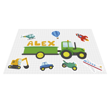 Set de table transports dessins animés avec nom - TenStickers