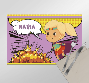 Set de table comic super-héroïne avec prénom - TenStickers
