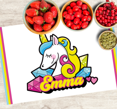 Set de table Prénom design jolie licorne avec diamants - TenStickers