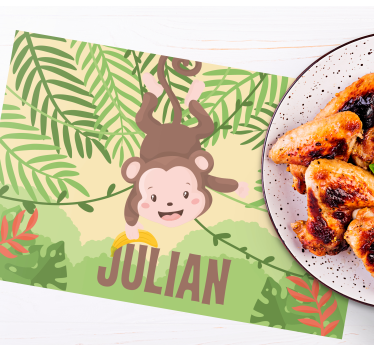 Set de table design avec nom Petit singe sur branche - TenStickers