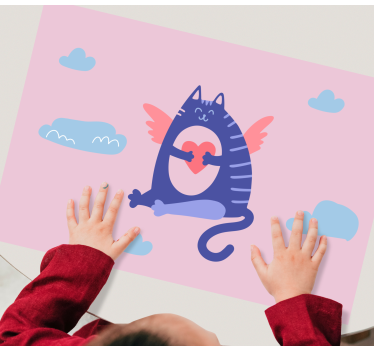 Set de table enfant chat volant tenant un cœur - TenStickers