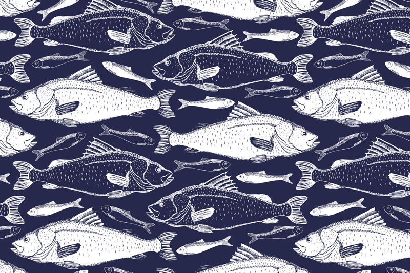 Set de table Poissons en noir et blanc - TenStickers