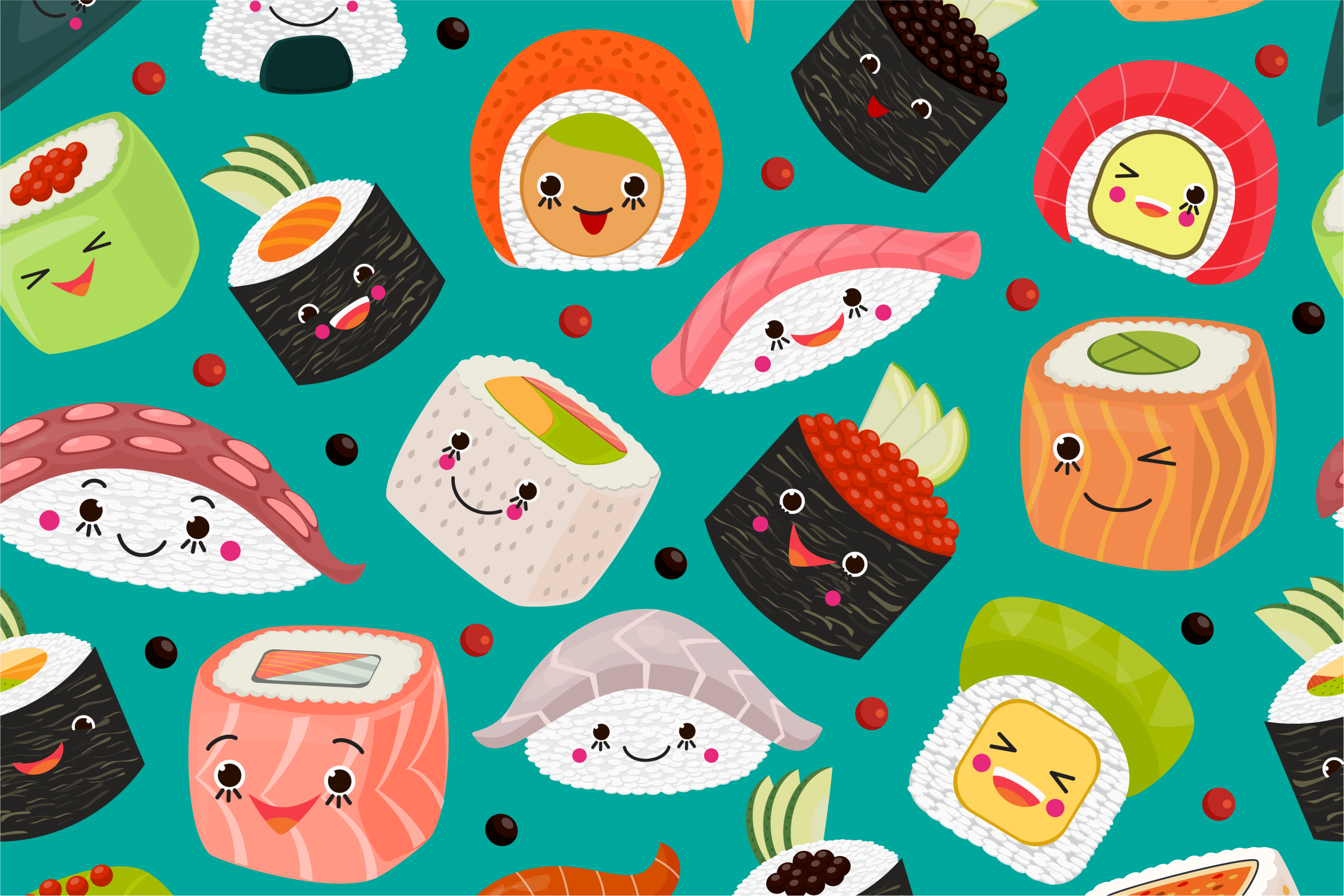 Sets de table en sticker sushi avec visages - TenStickers