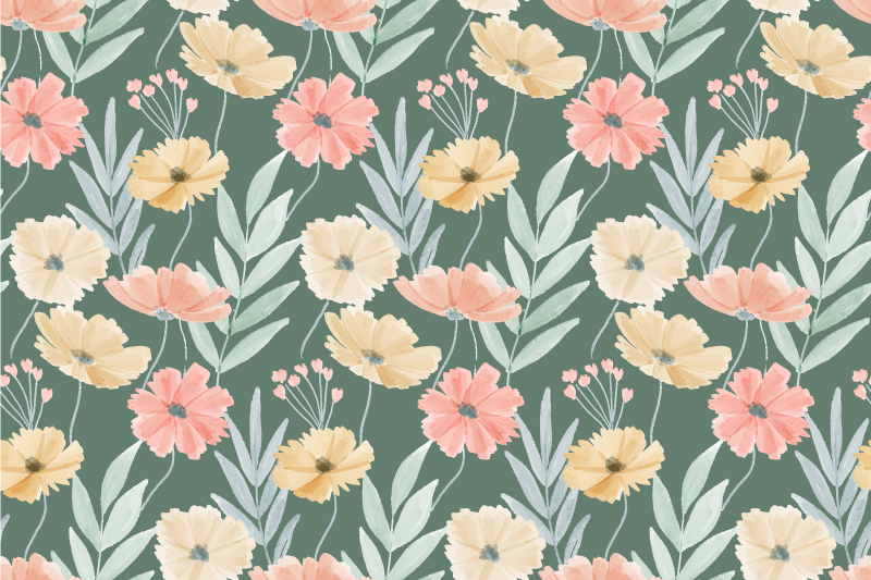 Set de table original motif floral sur fond vert - TenStickers