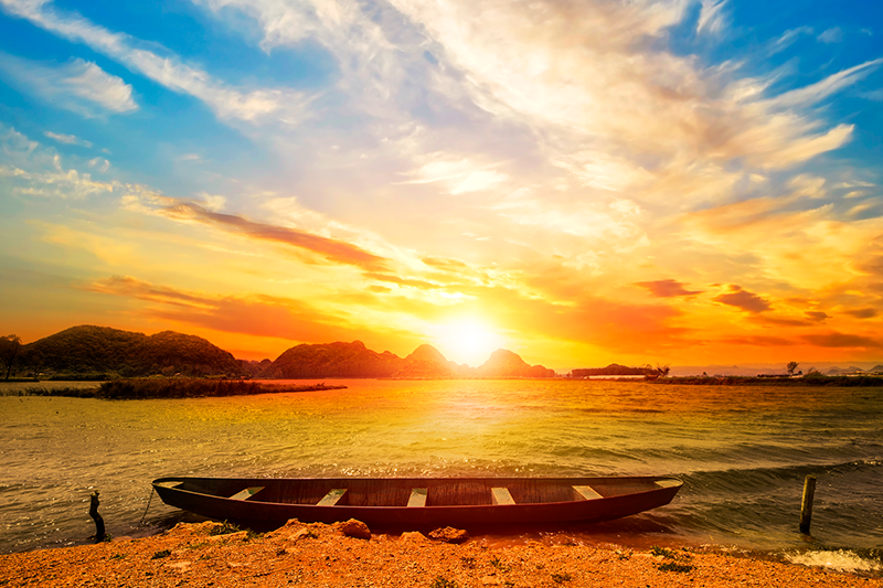 Set de table moderne coucher de soleil sur la rivière - TenStickers