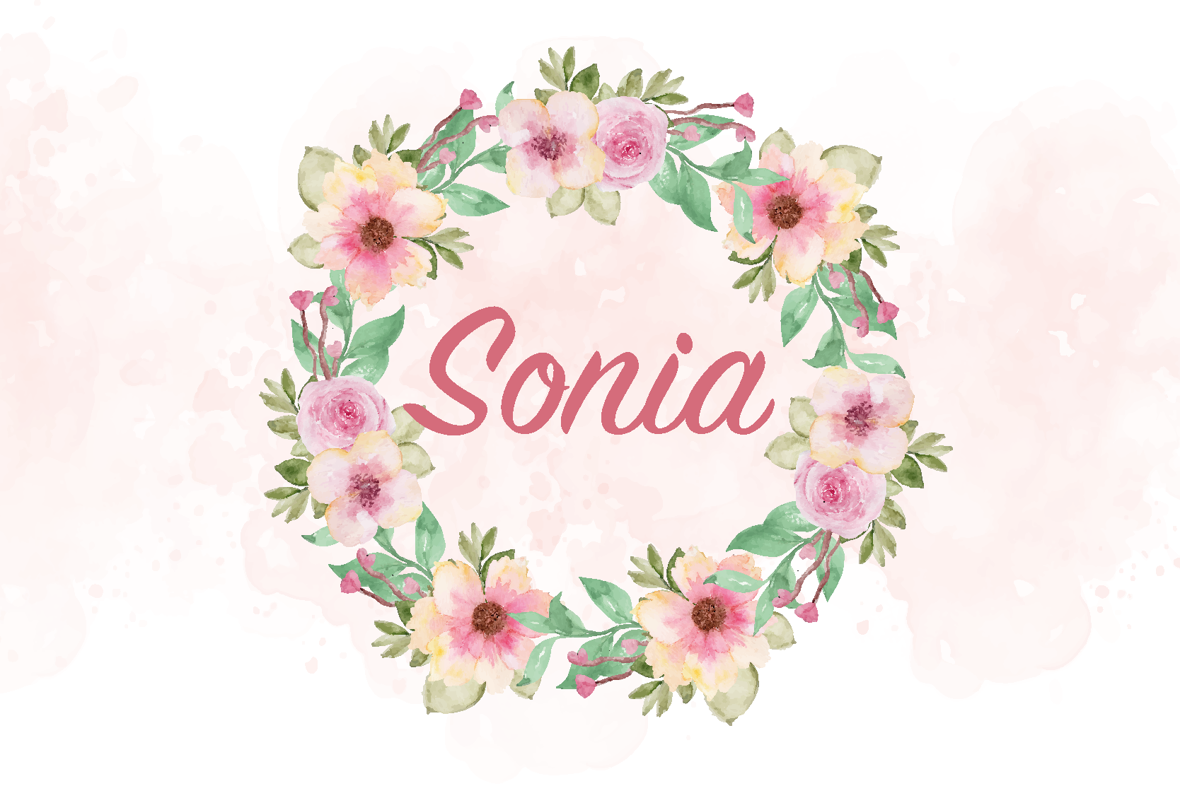 Set de table design nom personnalisé fleurs effet aquarelle - TenStickers