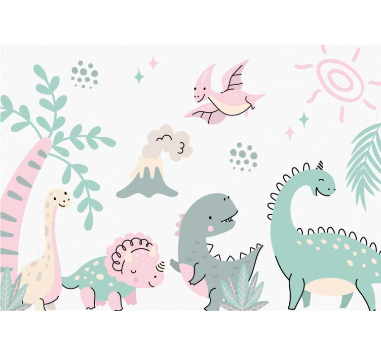 Tapisserie chambre bébé dinosaures pastels - TenStickers