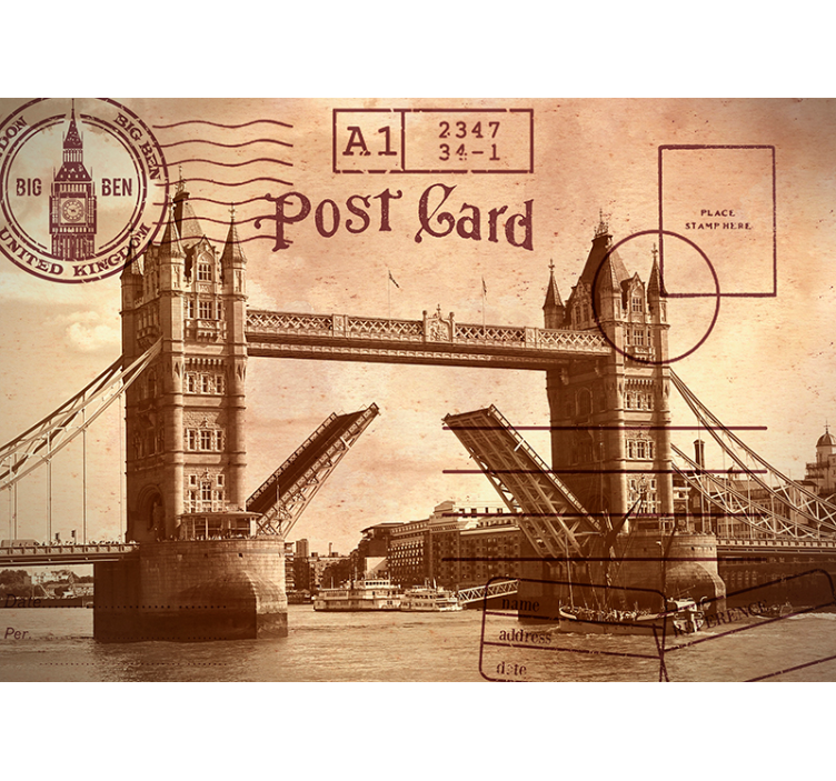 Tapisserie murale Londres carte postale vintage  - TenStickers