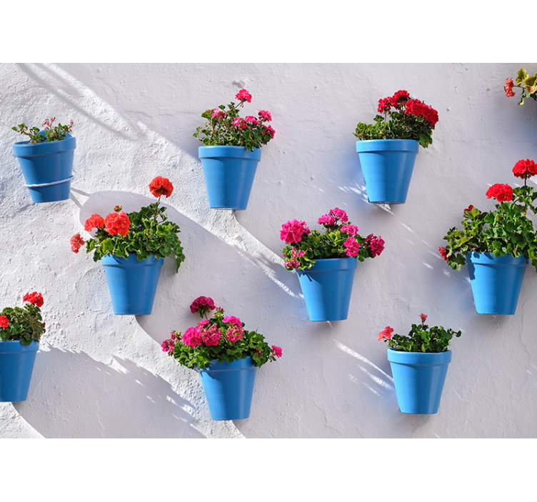 Papier peint bleu pots de fleurs - TenStickers
