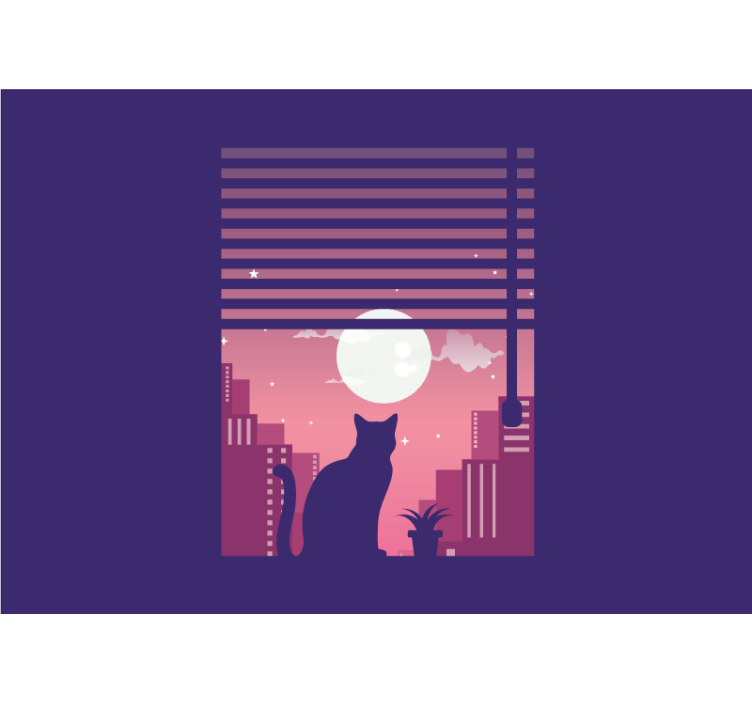 Tapisserie murale animaux silhouette de chat vue nocturne - TenStickers