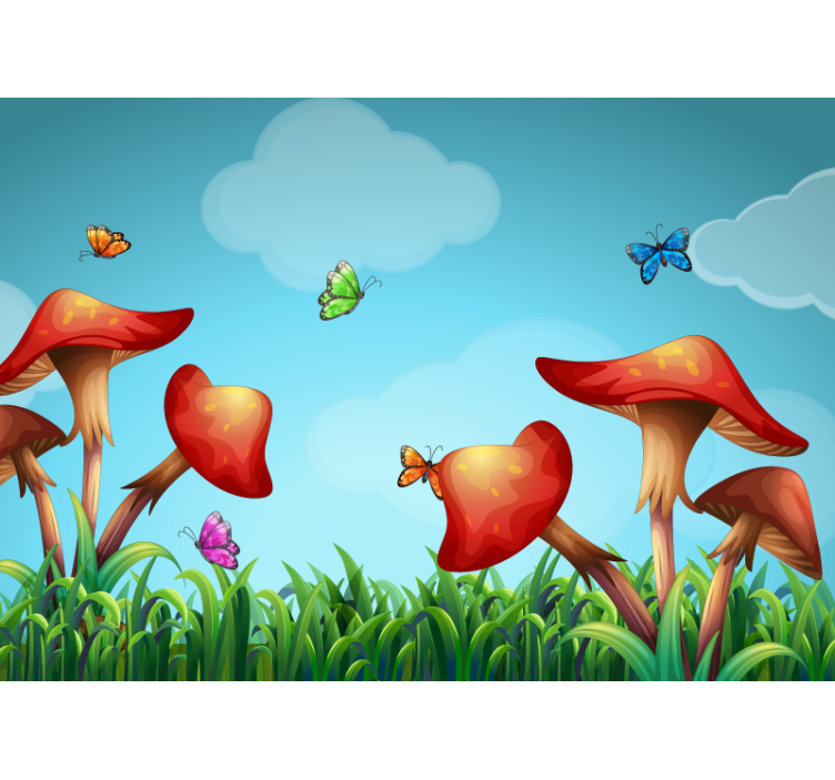 Tapisserie nature jardin de champignons fantaisiste - TenStickers