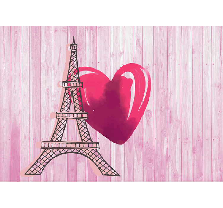 Papier peint mural amour Tour eiffel avec coeur rose - TenStickers