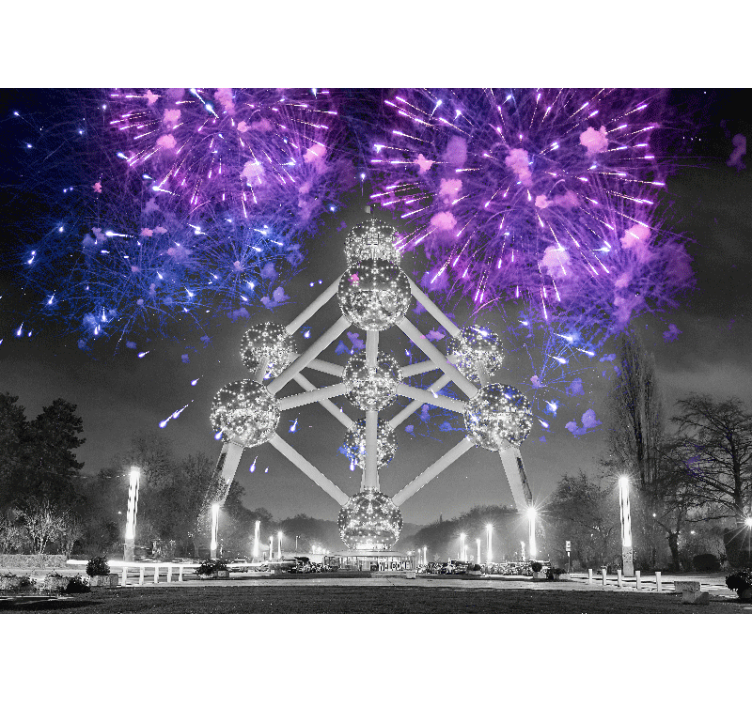 Tapisserie ville feu d'artifice de l'atomium - TenStickers