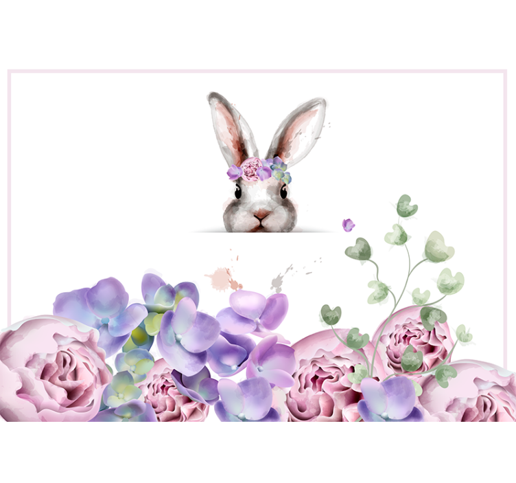 Papier peint mural d'animaux Lapin avec couronne de fleurs - TenStickers