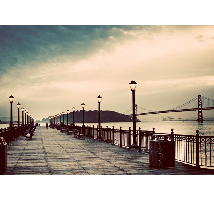 Papier peint paysage Pont avec lampadaires - TenStickers