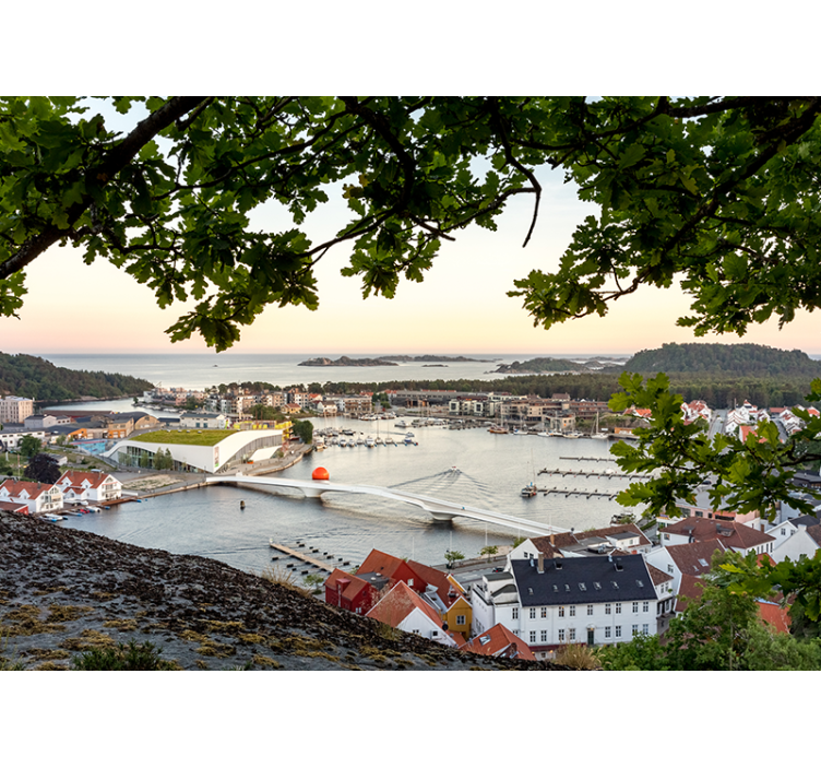 Tapisserie ville vue côtière charmante - TenStickers