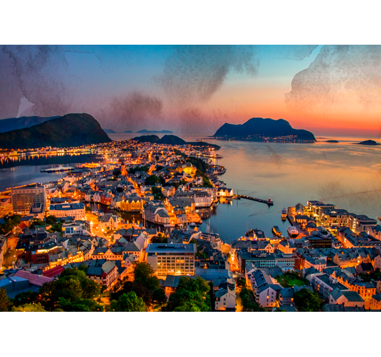 Tapisserie ville vue panoramique sur la côte - TenStickers