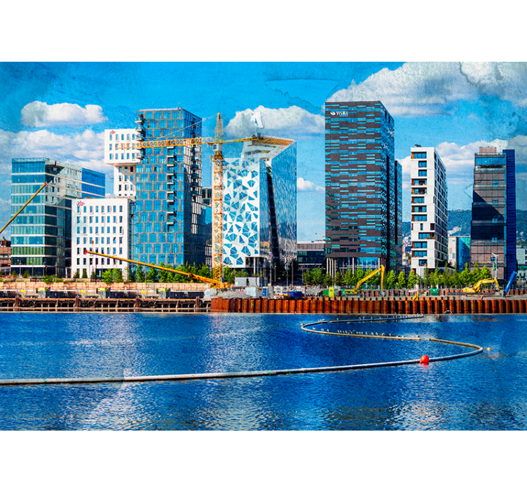 Tapisserie ville paysage urbain moderne - TenStickers