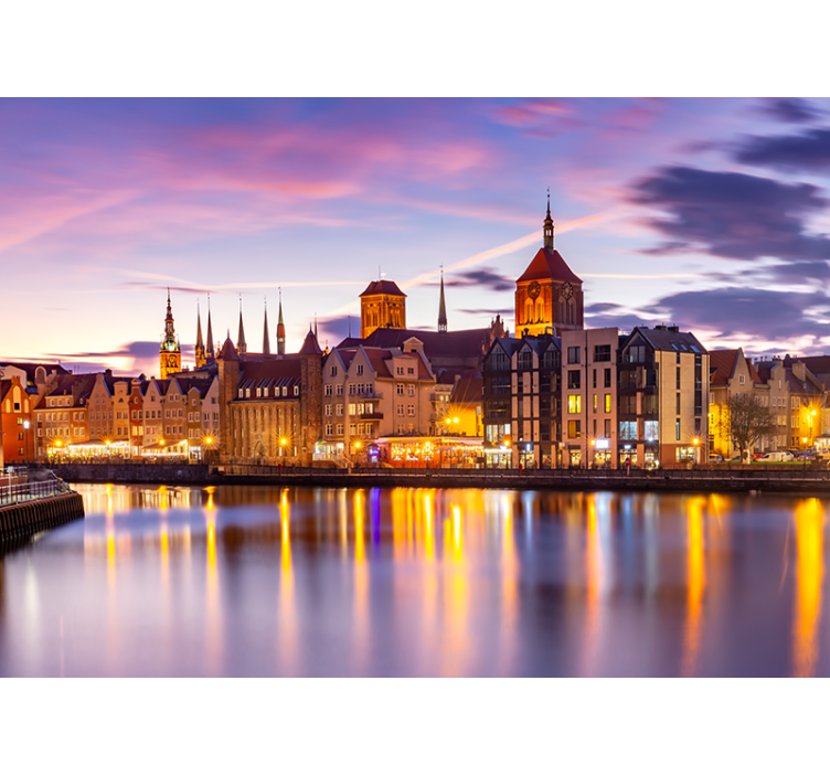 Tapisserie ville architecture historique en bord de rivière - TenStickers