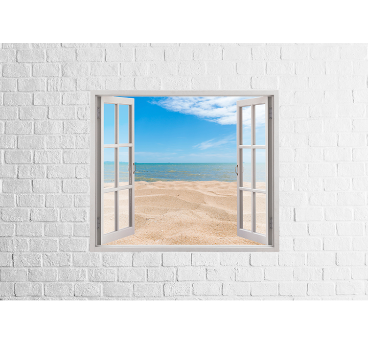 Papier peint brique Mur de briques avec une fenêtre photo - TenStickers