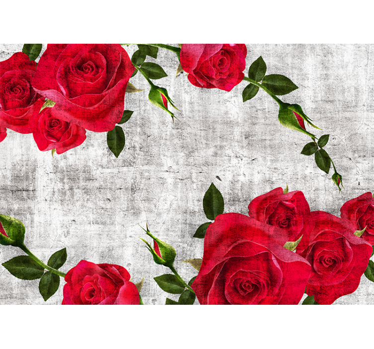 Papier peint brique Mur effet pierre roses rouges - TenStickers