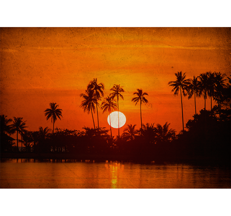 Tapisserie murale paysage coucher de soleil tropical - TenStickers