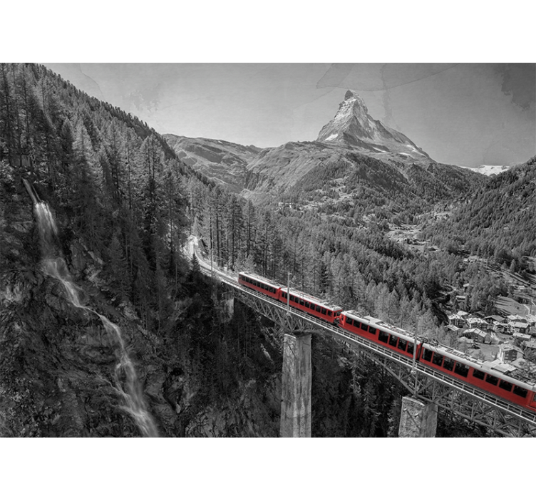 Tapisserie ville train de montagne charmant - TenStickers