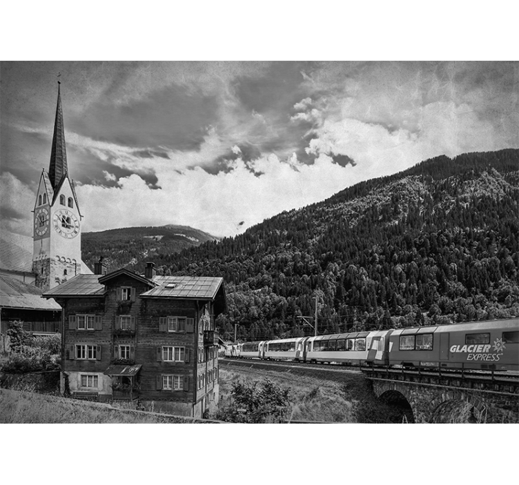 Photo murale Train traversant une petite ville - TenStickers