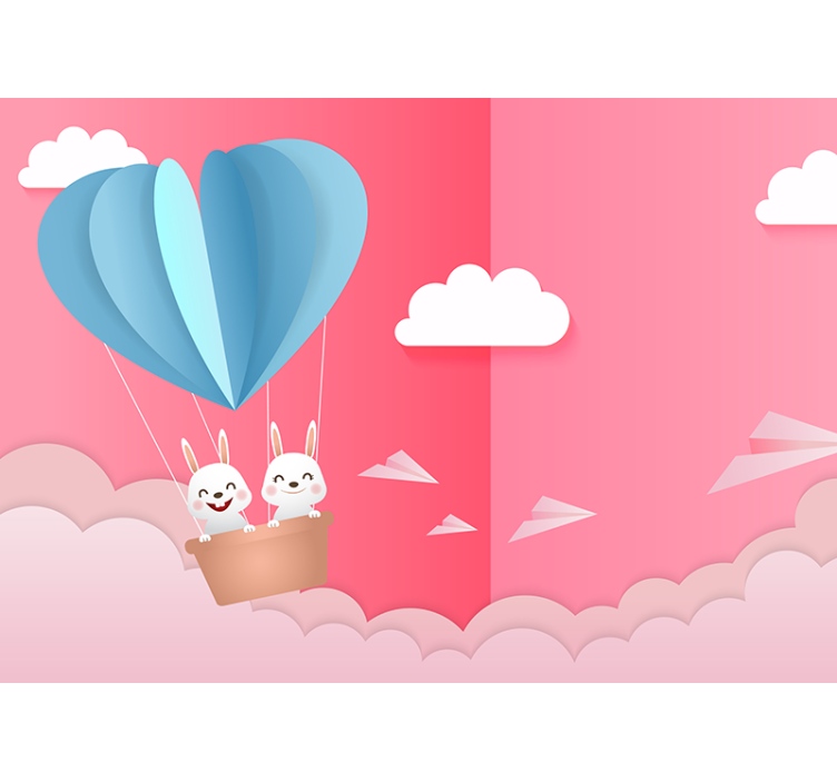 Tapisserie murale amour ballons et lapins - TenStickers