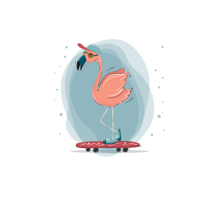 Tapisserie murale animaux flamant rose en skate - TenStickers