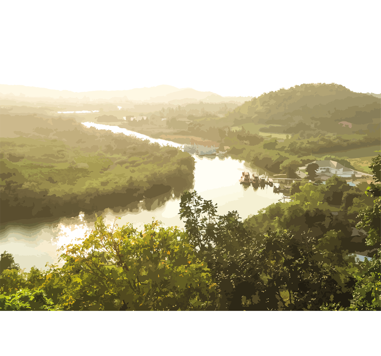 Tapisserie murale paysage vue paisible sur la rivière - TenStickers