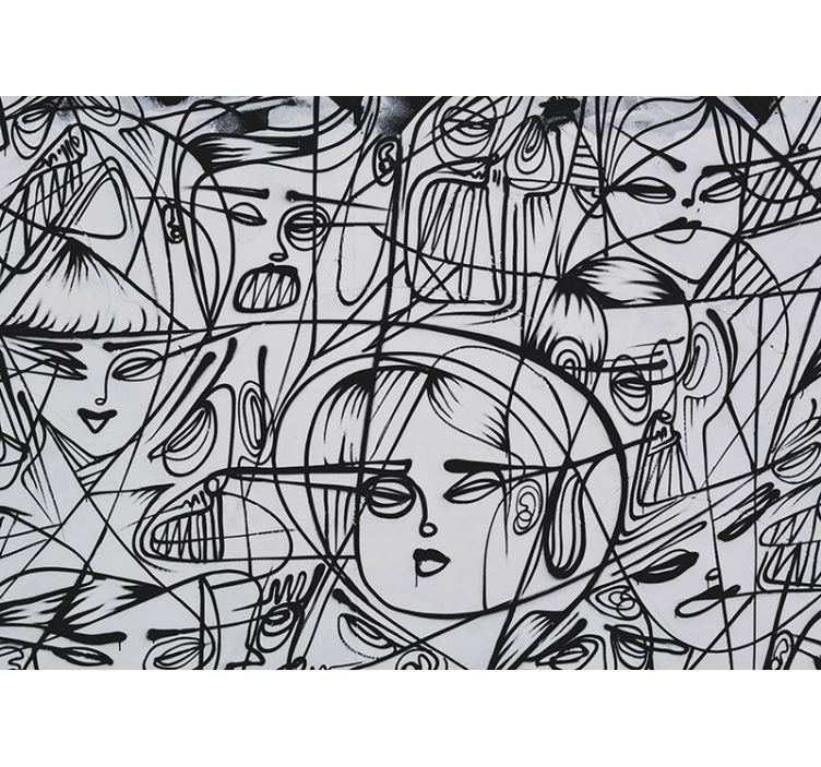 Papier peint mural art classique Visages abstraits en noir et bla - TenStickers