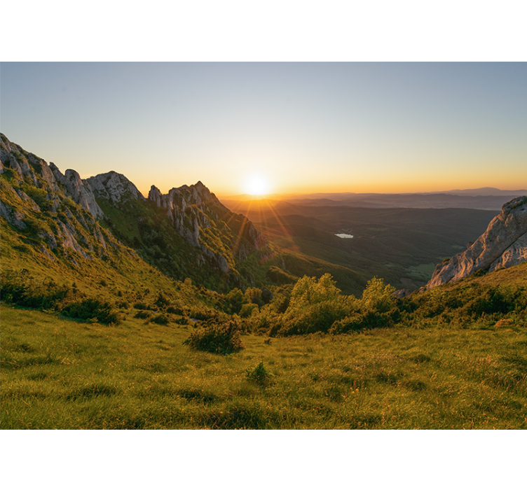 Tapisserie murale paysage coucher de soleil sur montagnes - TenStickers