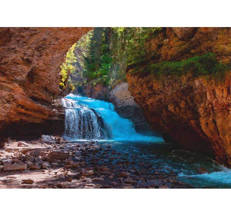 Tapisserie montagne vue sur cascade majestueuse - TenStickers