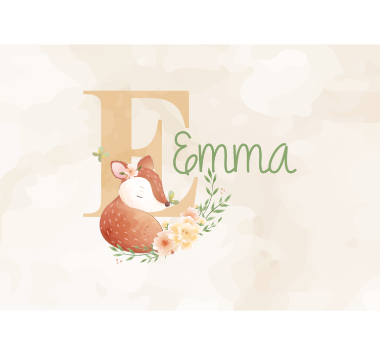 Papier peint chambre bébé Cerfs animaux mignons avec nom - TenStickers